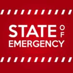STATE OF EMERGENCY in bold white text on red background