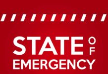 STATE OF EMERGENCY in bold white text on red background