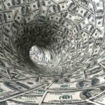 A swirling tunnel made of dollar bills creating a vortex effect