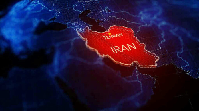 Map highlighting Iran with Tehran marked