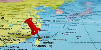 Red pushpin on map of Taiwan