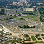 Aerial view of the Pentagon building and surrounding area.