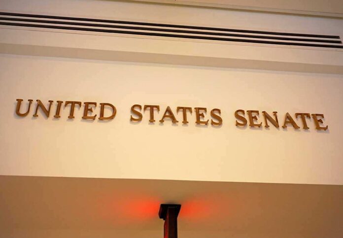 Sign displaying United States Senate in a government building