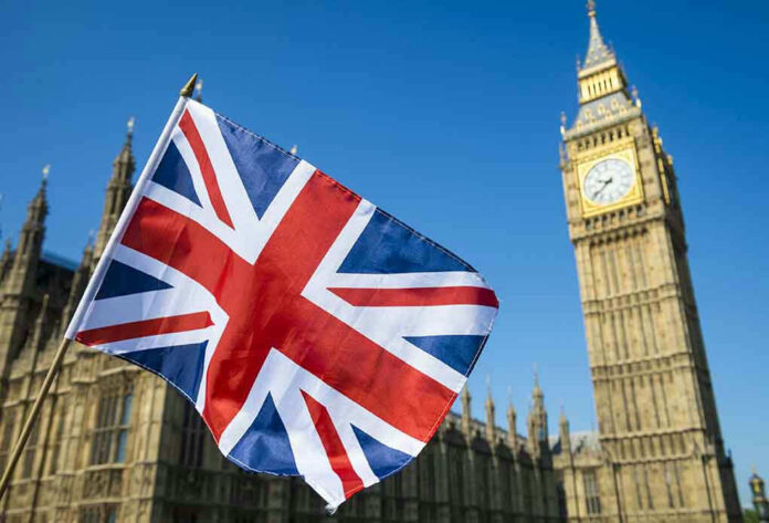 Union Jack flag with Big Ben in the background.