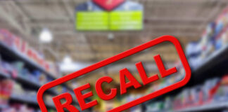 Recall warning over blurred grocery store aisle