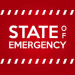 STATE OF EMERGENCY in bold white text on red background.