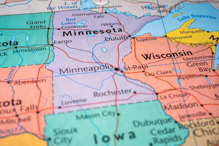 Map highlighting Minnesota, North Dakota, South Dakota, Wisconsin.