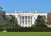 The White House with the American flag flying in front