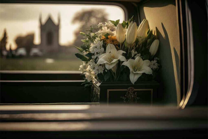 2233487901 White flowers in a car with blurred background.