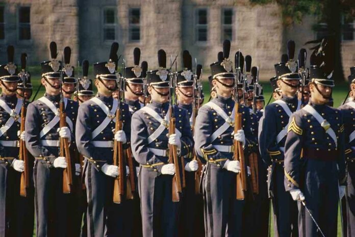 shutterstock_106322630 Uniformed soldiers in formation during a military parade