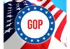 GOP emblem over American flag
