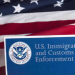U.S. ICE document against American flag