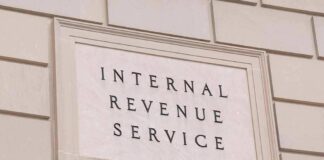 Internal Revenue Service building sign on a stone wall