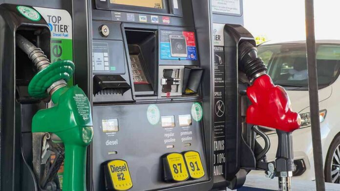 Santa,Maria,,California,,Usa,-,July,21,,2024.,Gas,Station Gas pump with green diesel and red gasoline nozzles