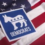 Democratic Party donkey symbol on American flag