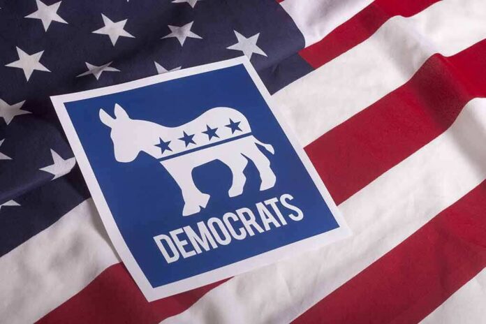 shutterstock_305852246-1 Democratic Party donkey symbol on American flag