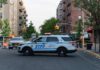 Coked-Up Driver Runs Down Baby in Stroller! NYPD police SUV blocking a city street at a taped-off scene