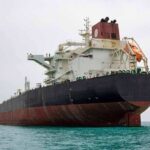 Large oil tanker anchored in calm sea