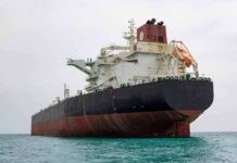 Large oil tanker anchored in calm sea