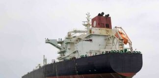 Large oil tanker anchored in calm sea