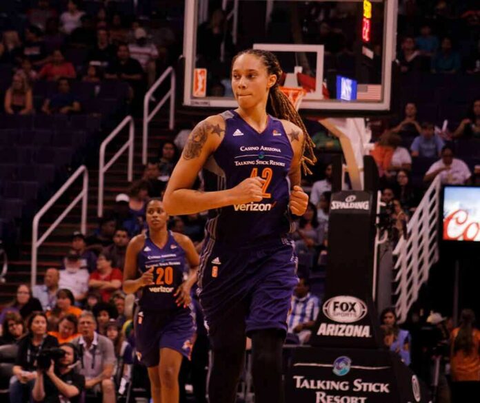 shutterstock_646349803 Brittney Griner running on a basketball court during a game